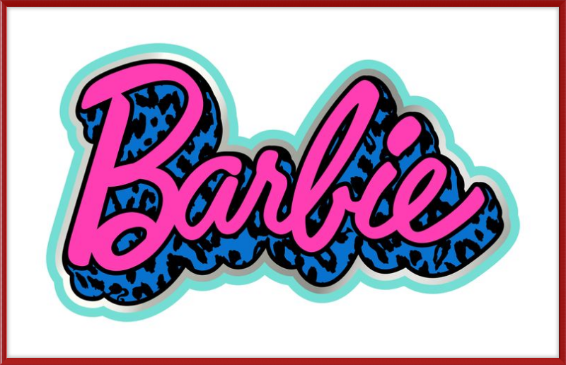 Barbie Logo with 80s Blue Leopard Pattern