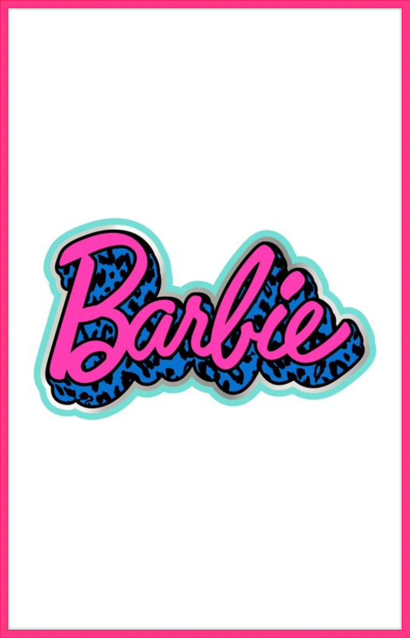 Barbie Logo with 80s Blue Leopard Pattern