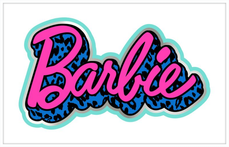 Barbie Logo with 80s Blue Leopard Pattern