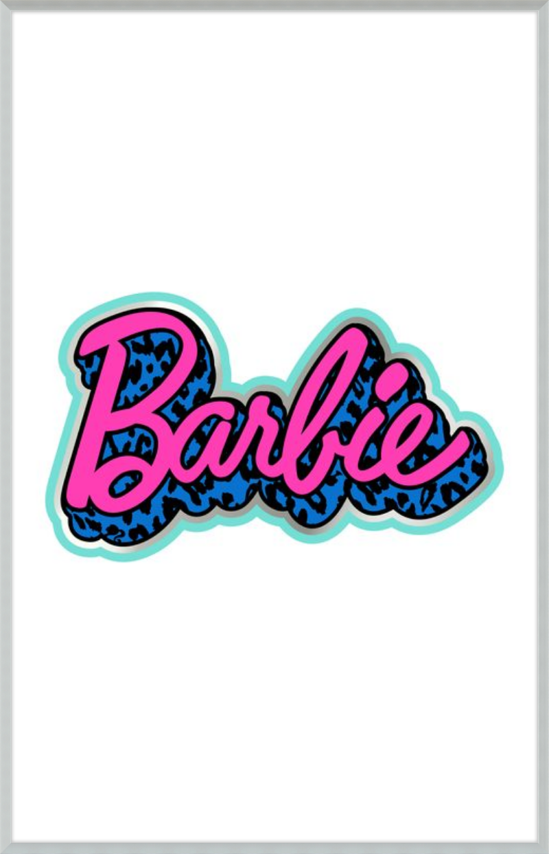Barbie Logo with 80s Blue Leopard Pattern