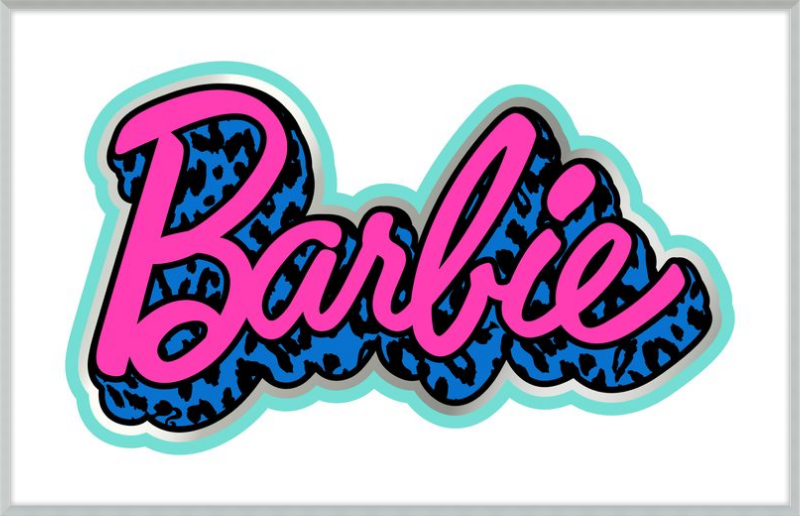 Barbie Logo with 80s Blue Leopard Pattern