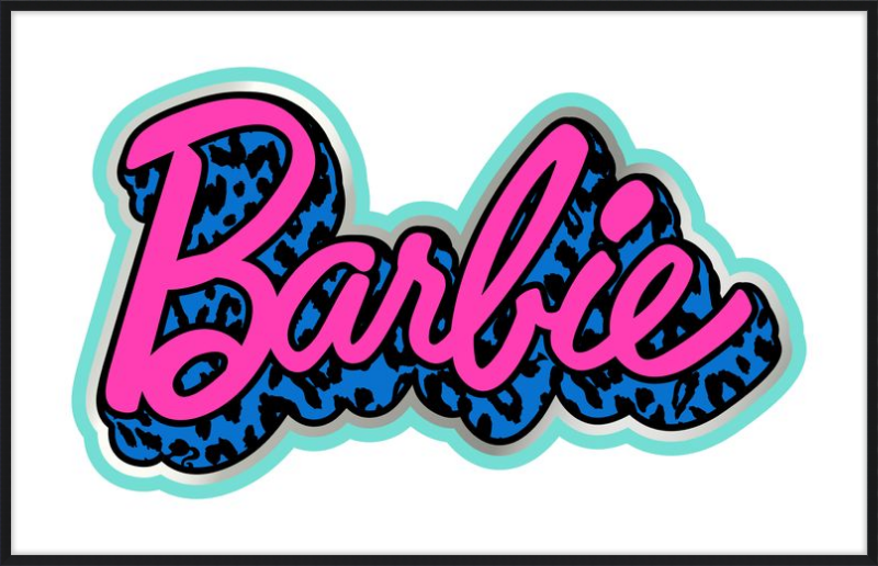 Barbie Logo with 80s Blue Leopard Pattern