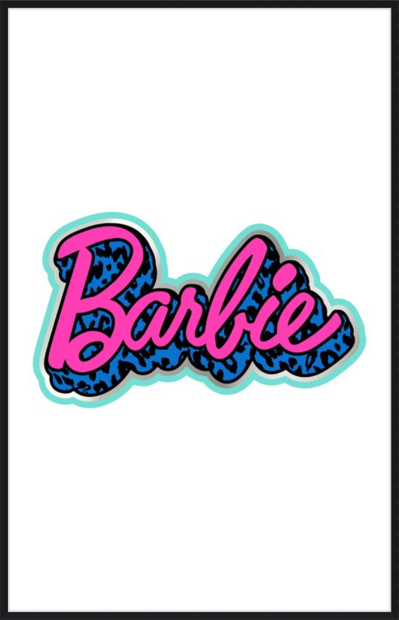Barbie Logo with 80s Blue Leopard Pattern